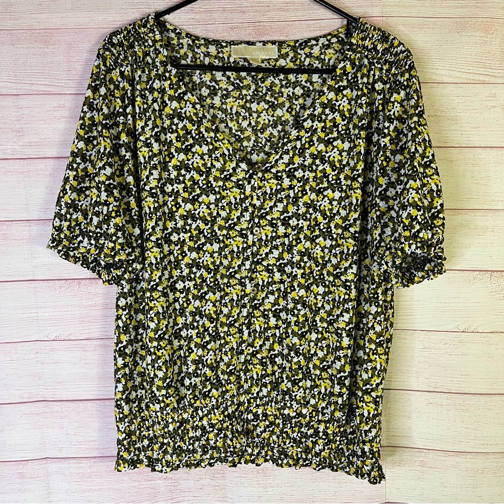 Michael Michael Kors Floral Green Yellow Top Size XL